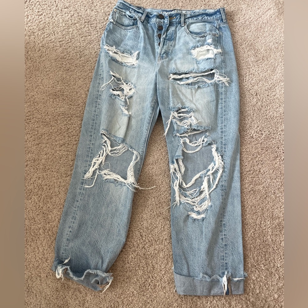 American Eagle Outfitters Light Blue Distressed Flare Jeans